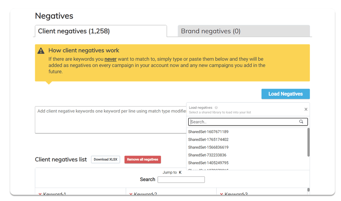 Negative keywords